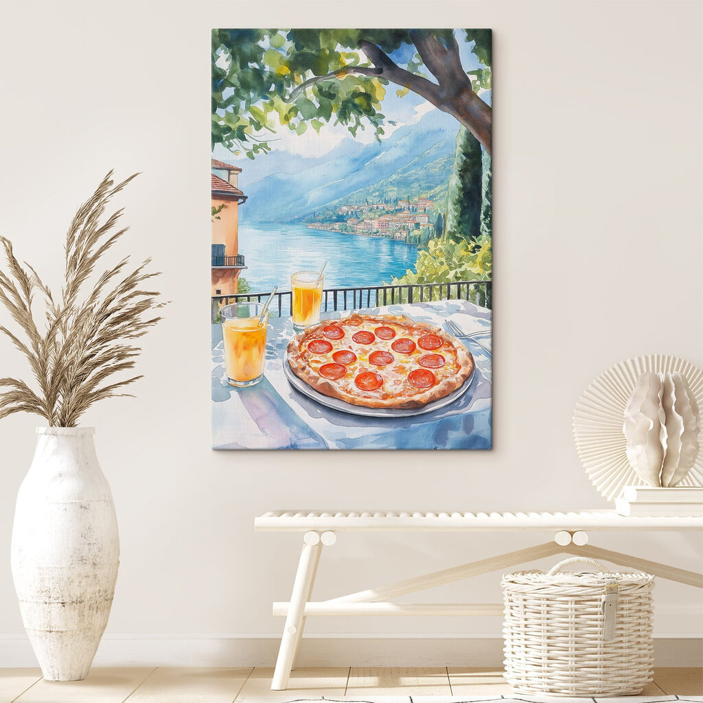 Pizza bajo un árbol en un interior