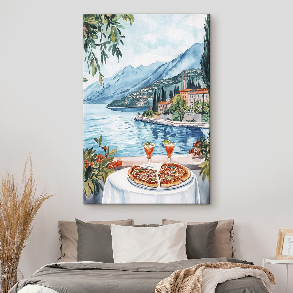 Pizza junto al lago en un interior