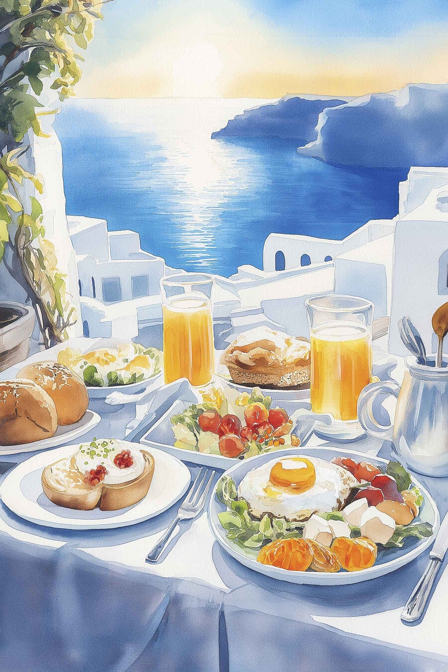 Desayuno sobre acantilados azules — diseño completo