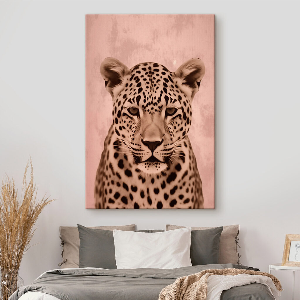 Leopardo sobre rosa cálido — interior 2