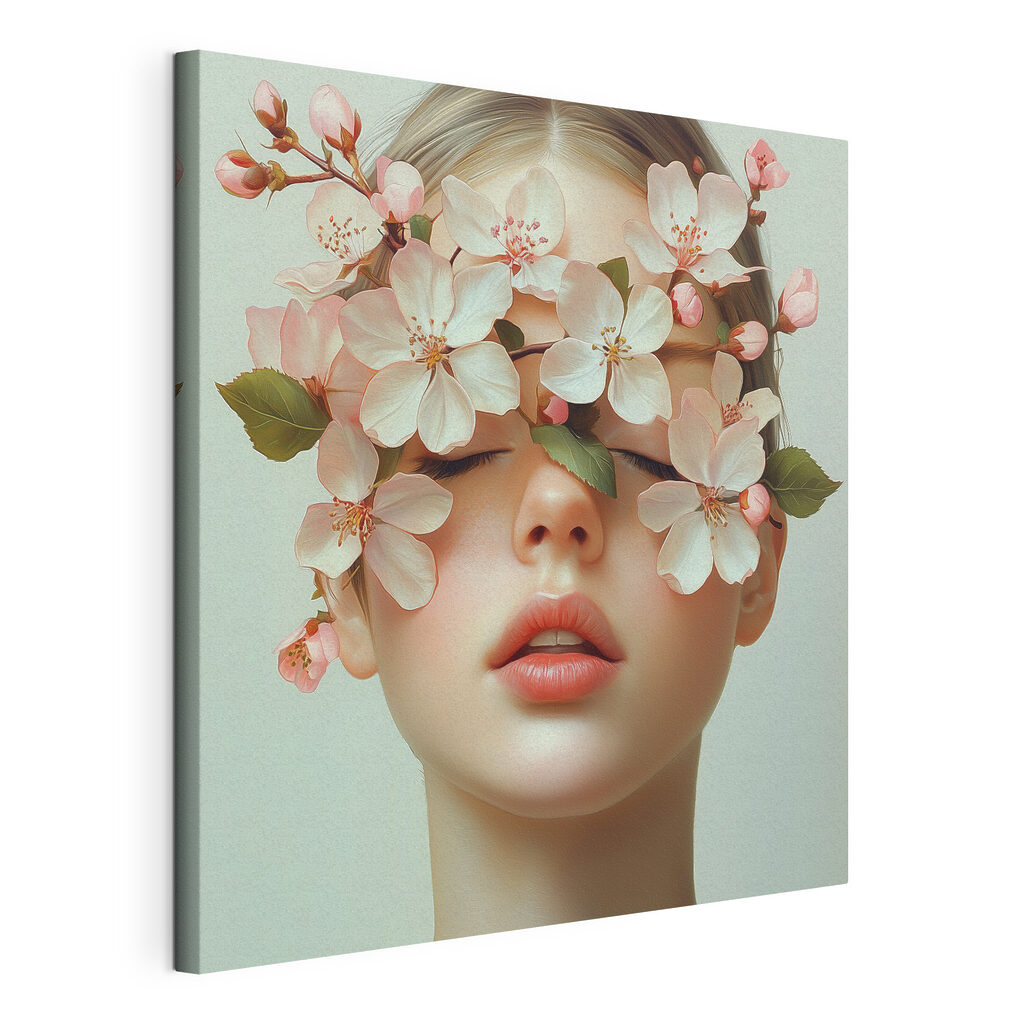 Flores sobre los ojos, lienzo tensado con el borde envolvente