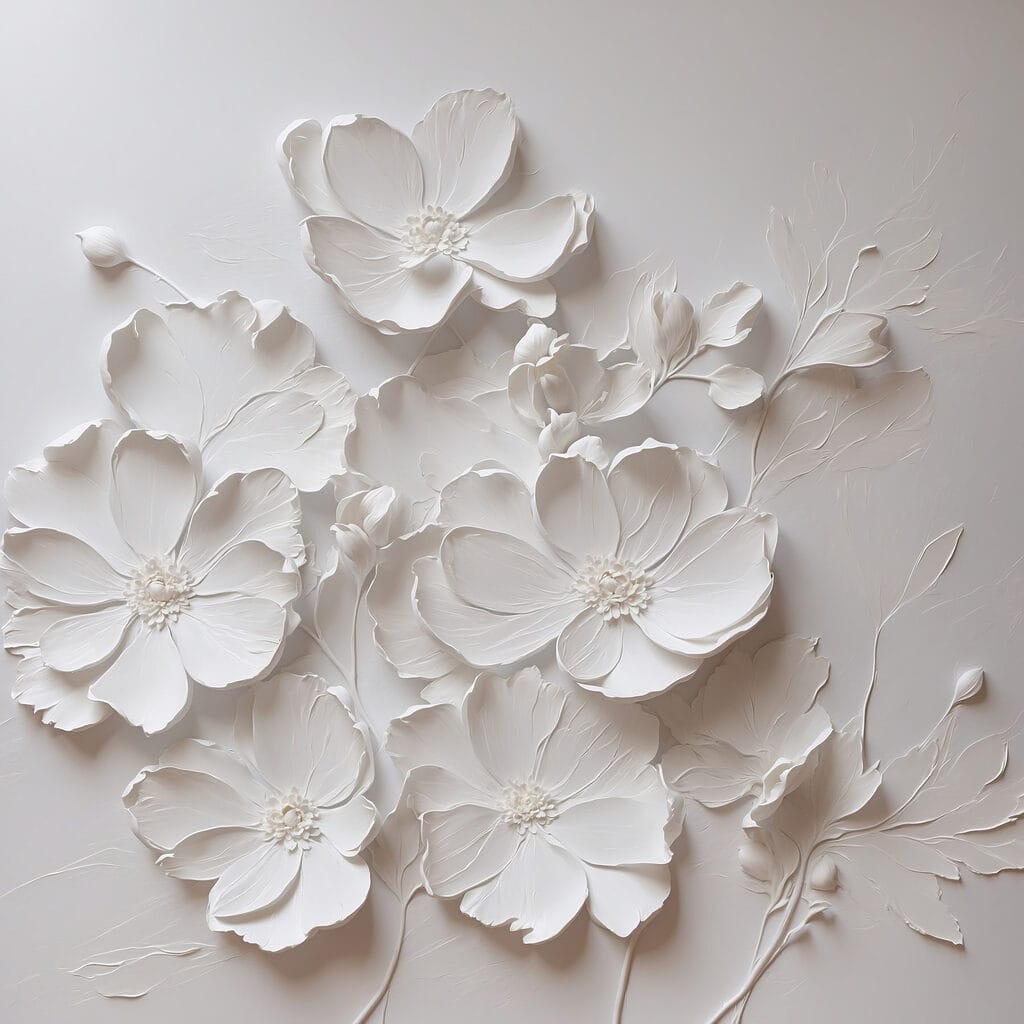 Flores blancas entre sombras — diseño completo