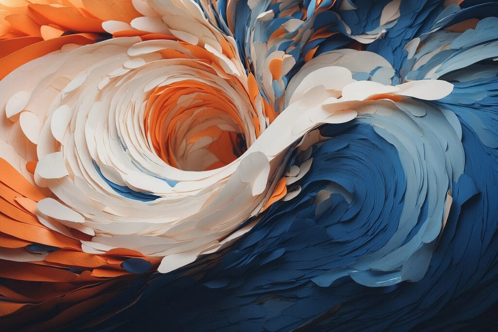 Remolino azul y naranja — diseño completo