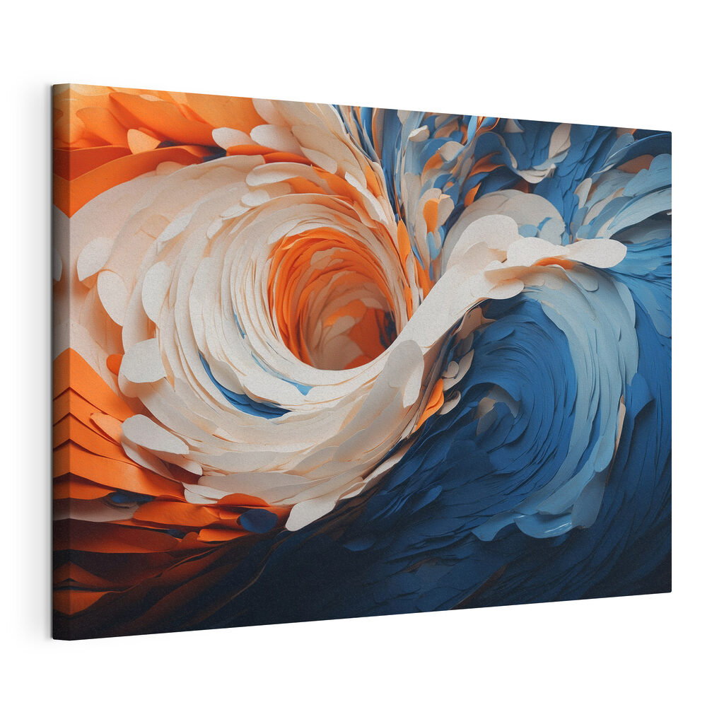 Remolino azul y naranja, lienzo tensado con el borde envolvente