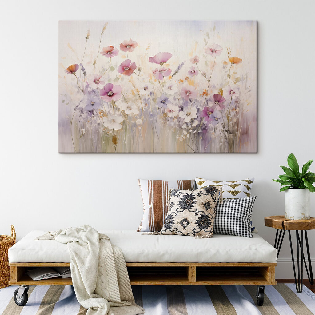 Campo de flores pastel en un interior
