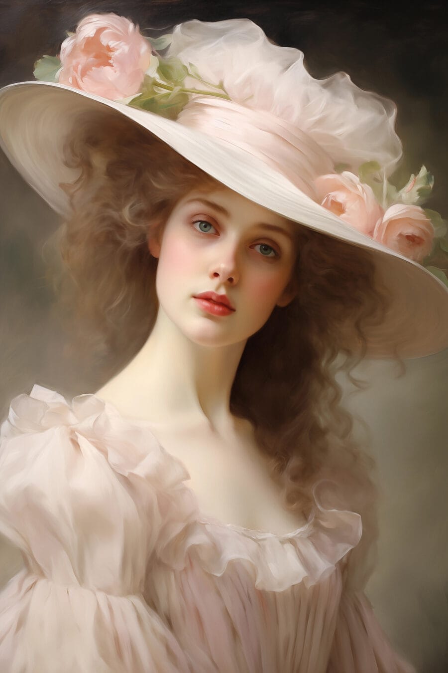 Mujer con sombrero floral — diseño completo