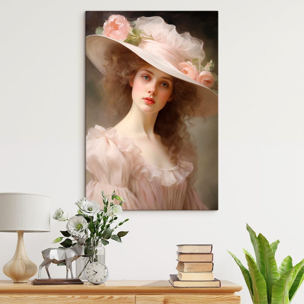 Mujer con sombrero floral — interior 2