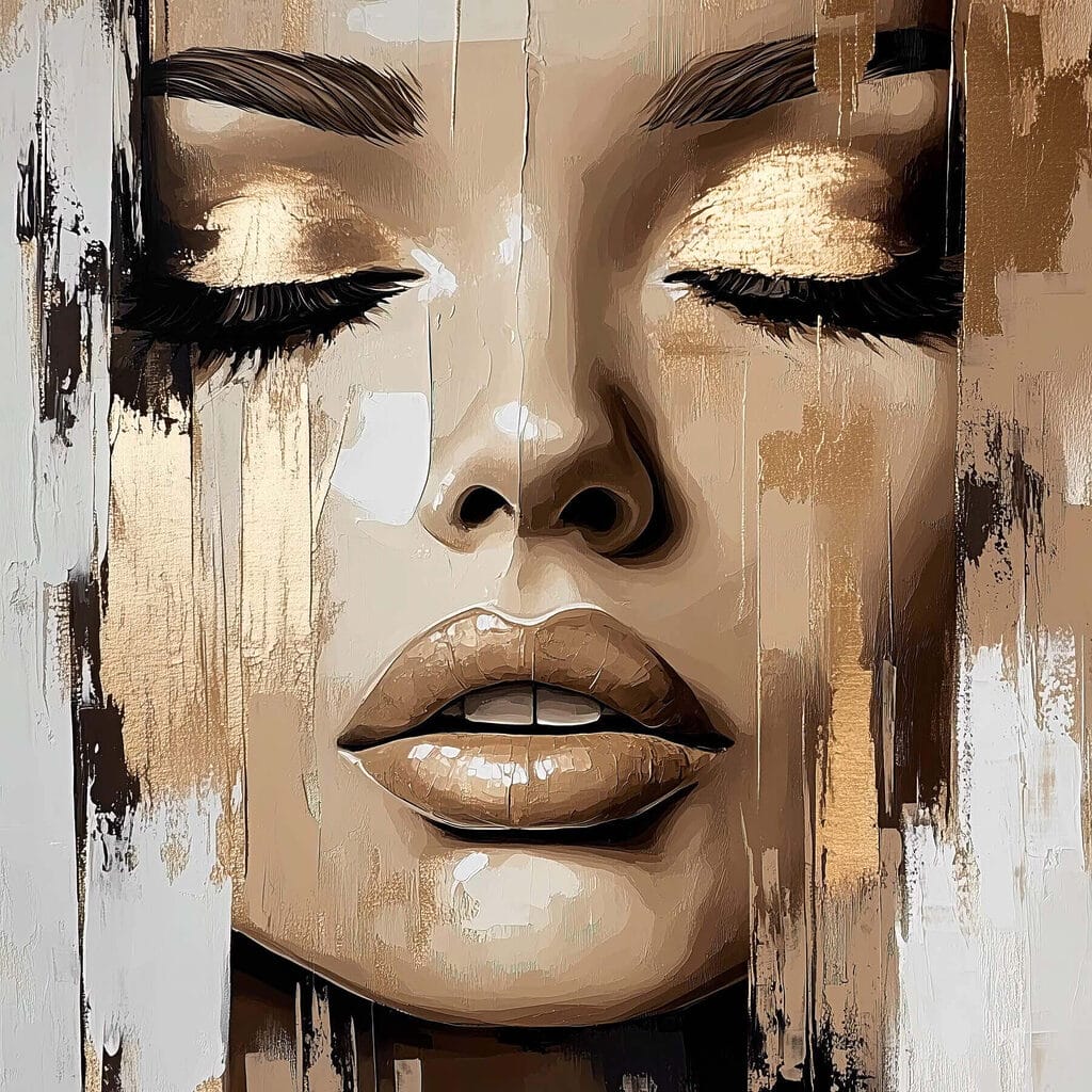 Ojos cerrados en beige — diseño completo