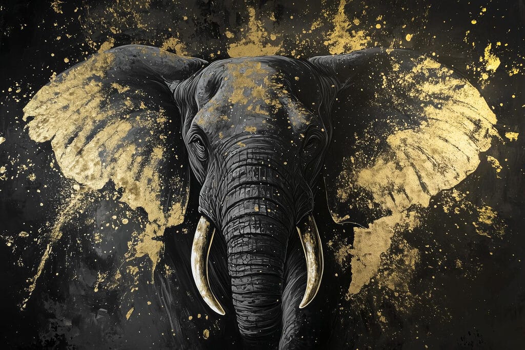 Elefante entre salpicaduras — diseño completo