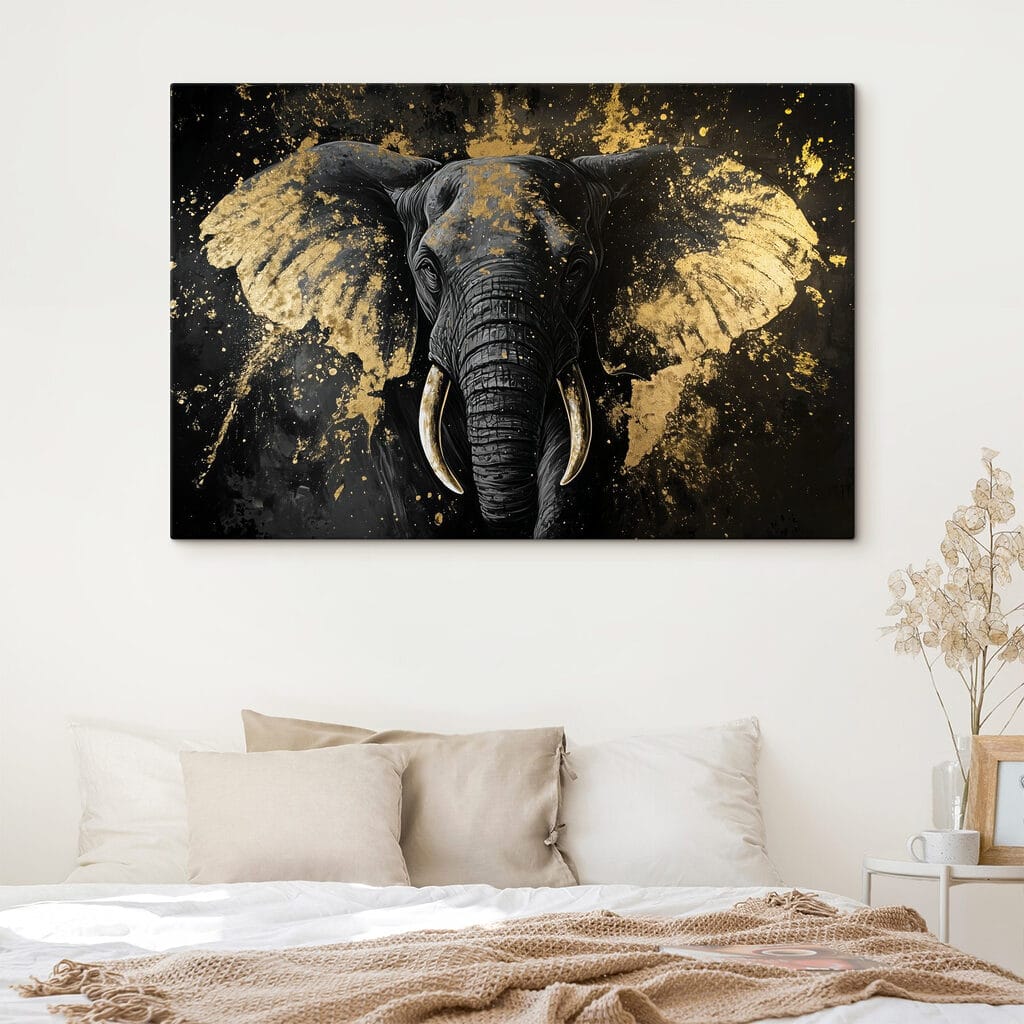 Elefante entre salpicaduras en un interior