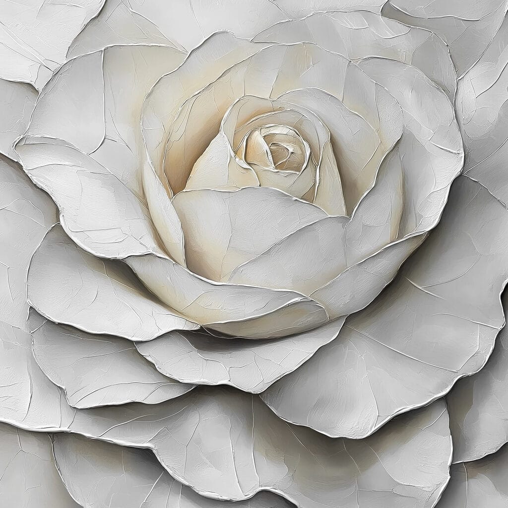 Rosa blanca entre pliegues — diseño completo