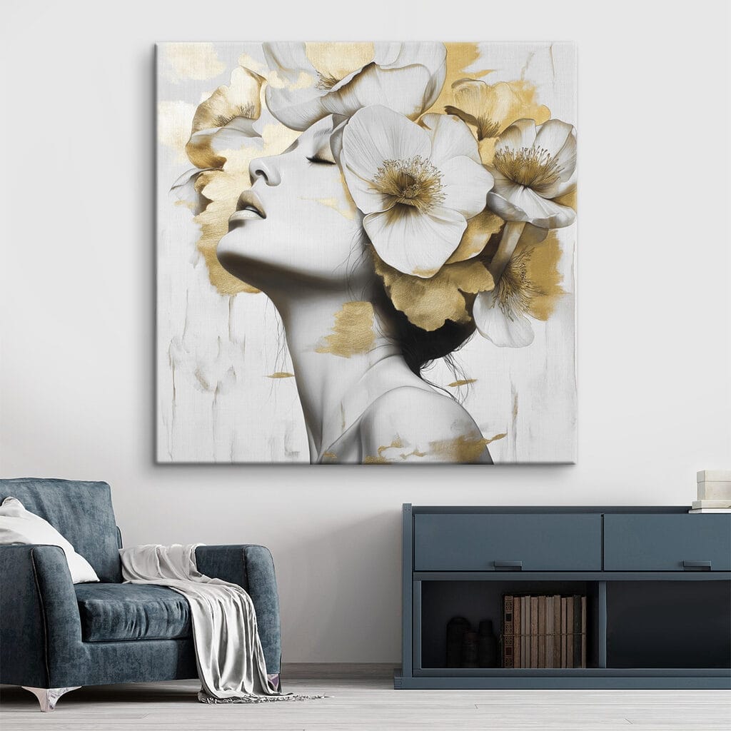 Rostro bajo flores blancas — interior 1