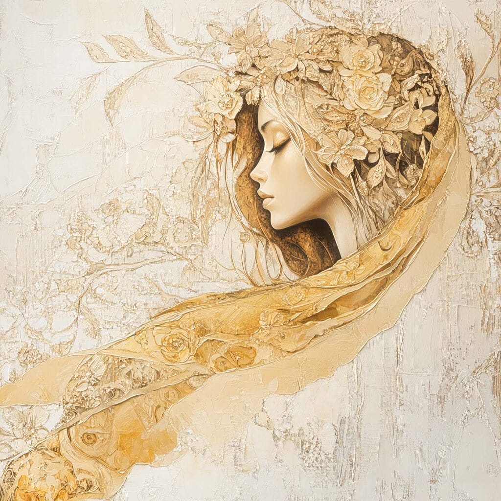 Mujer de perfil dorado — diseño completo