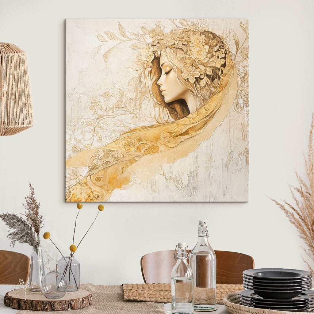 Mujer de perfil dorado — interior 1