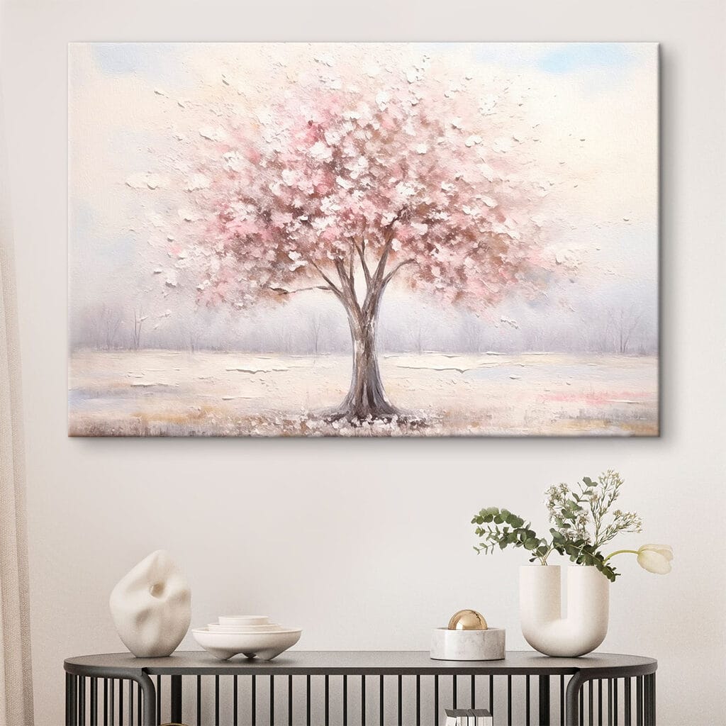 Árbol rosa en invierno en un interior