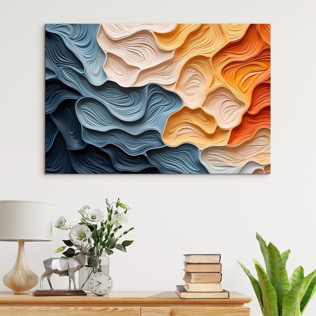 Pliegues azules y naranjas — interior 1