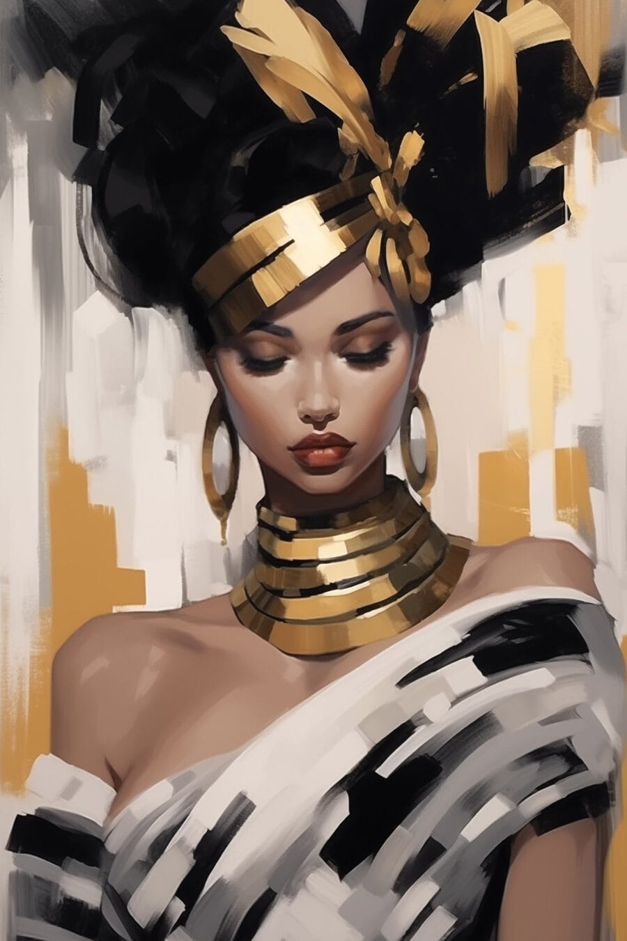 Mujer con pañuelo negro — diseño completo