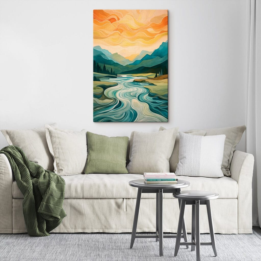 Río bajo cielo naranja — interior 2