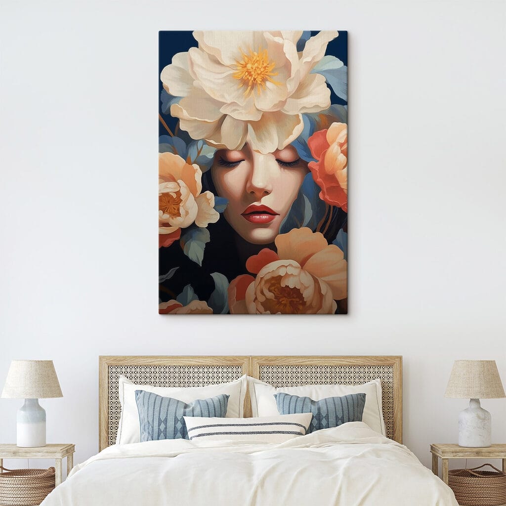 Mujer entre flores melocotón — interior 1