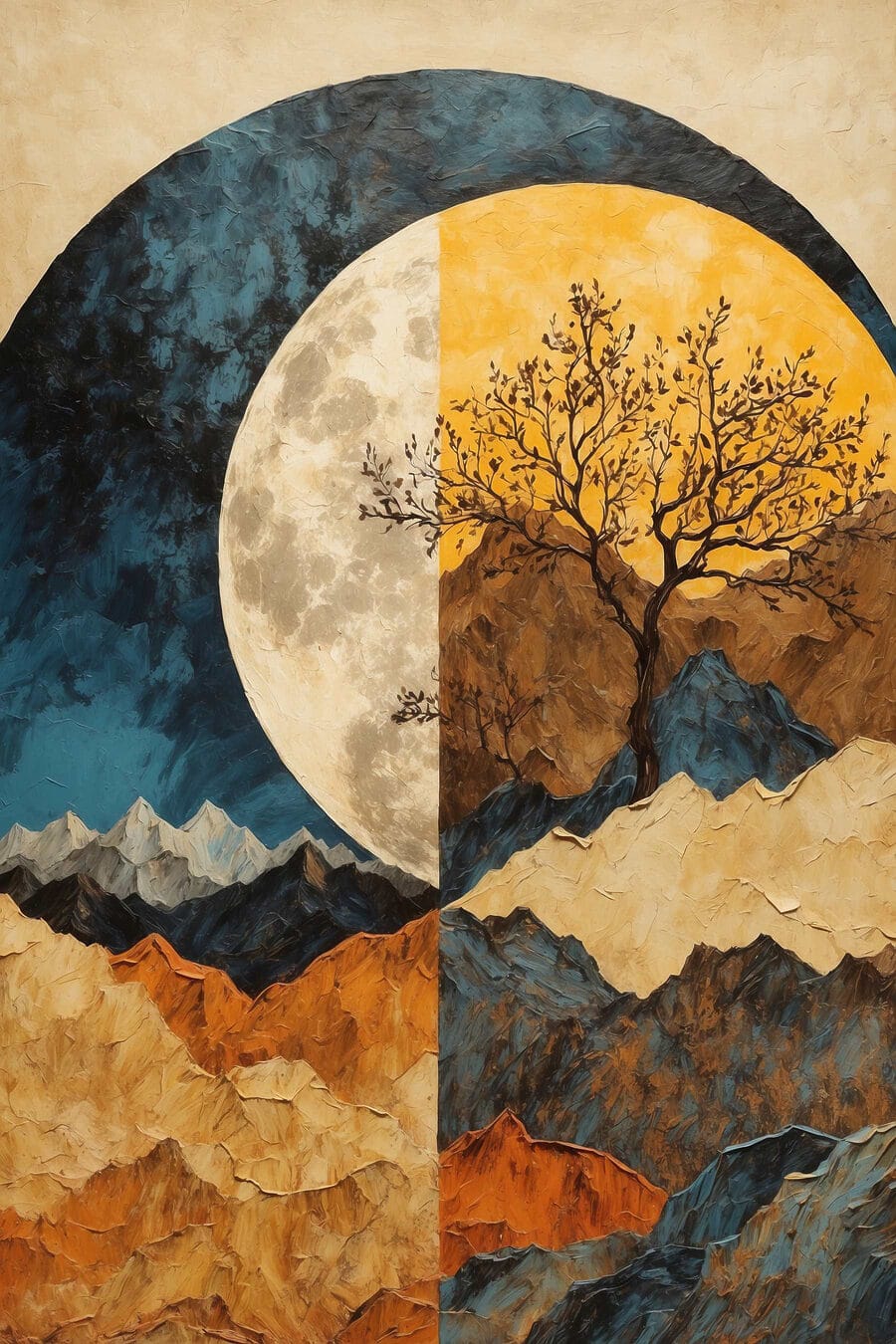 Luna y árbol — diseño completo