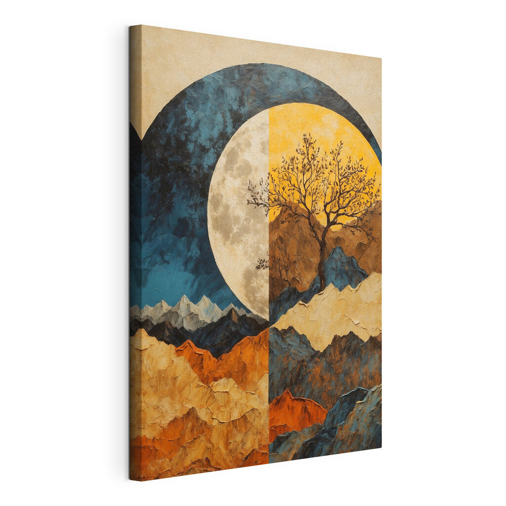 Luna y árbol, lienzo tensado con el borde envolvente