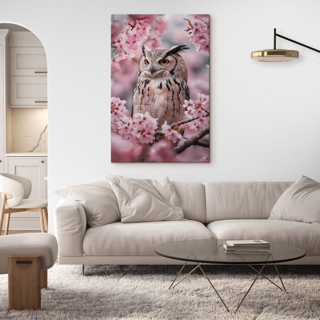 Búho entre flores rosas — interior 1