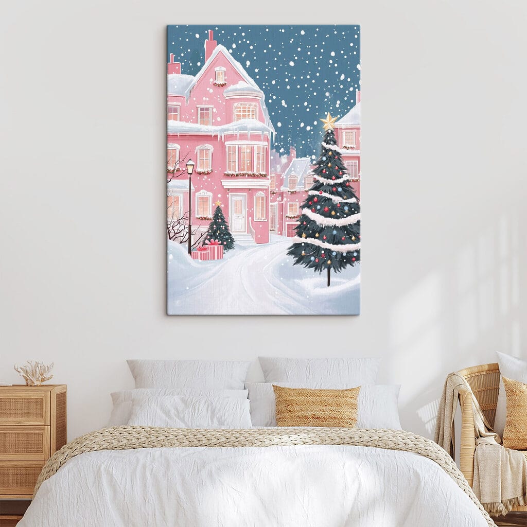 Calle rosa con nieve en un interior