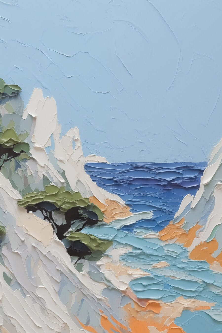 Cala entre rocas blancas — diseño completo