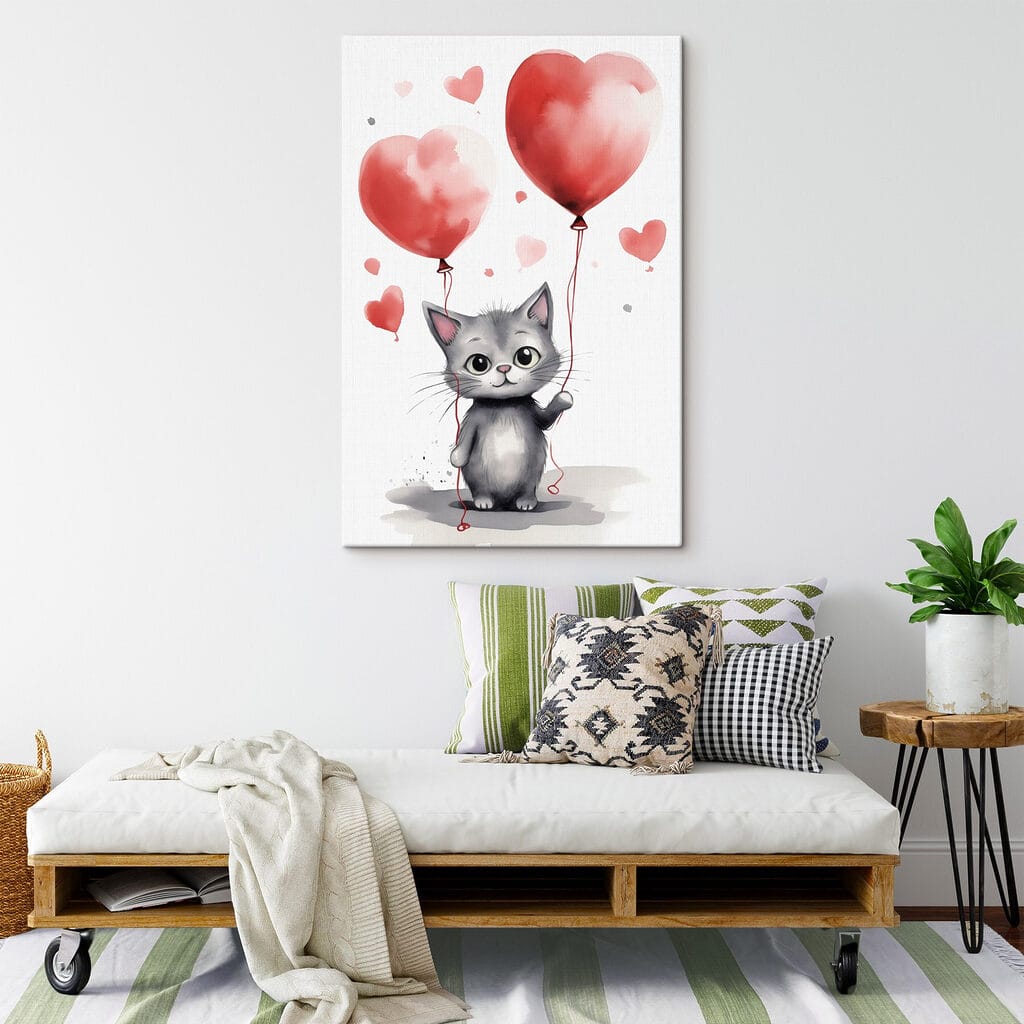 Gatito con globos rojos — interior 2