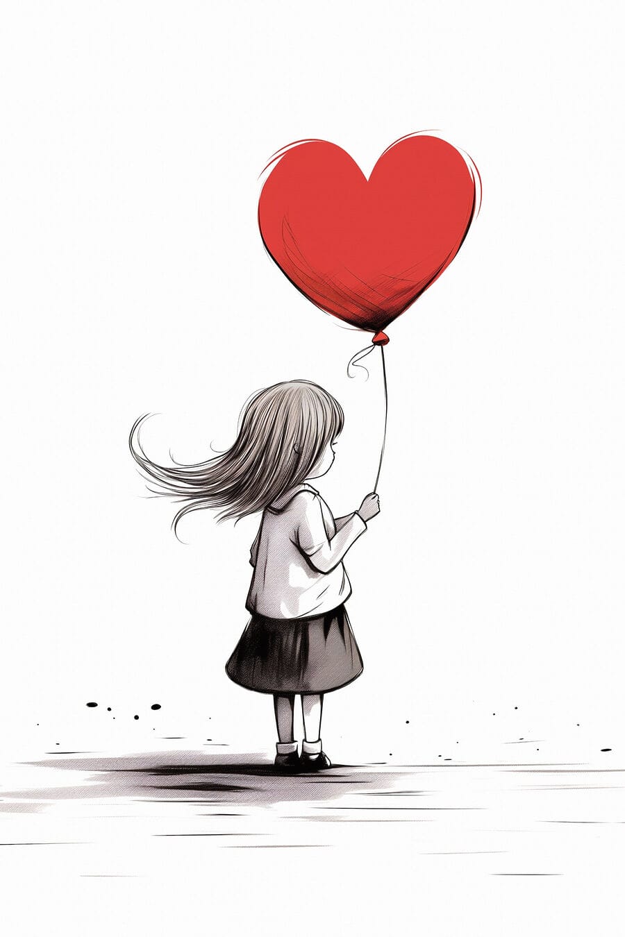 Niña con globo rojo — diseño completo