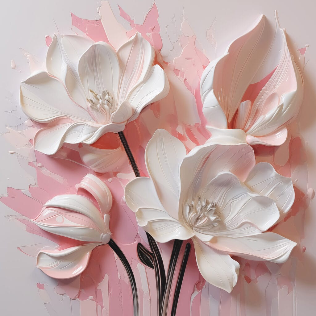 Flores blancas sobre rosa — diseño completo