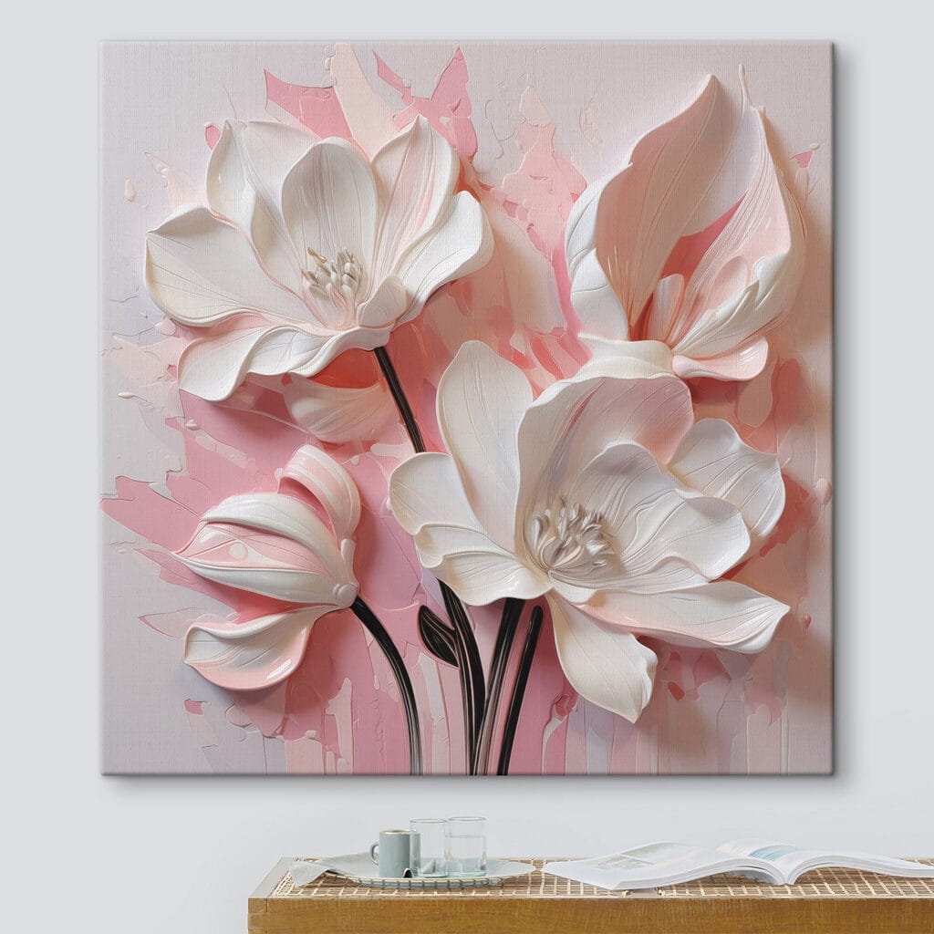 Flores blancas sobre rosa — interior 1