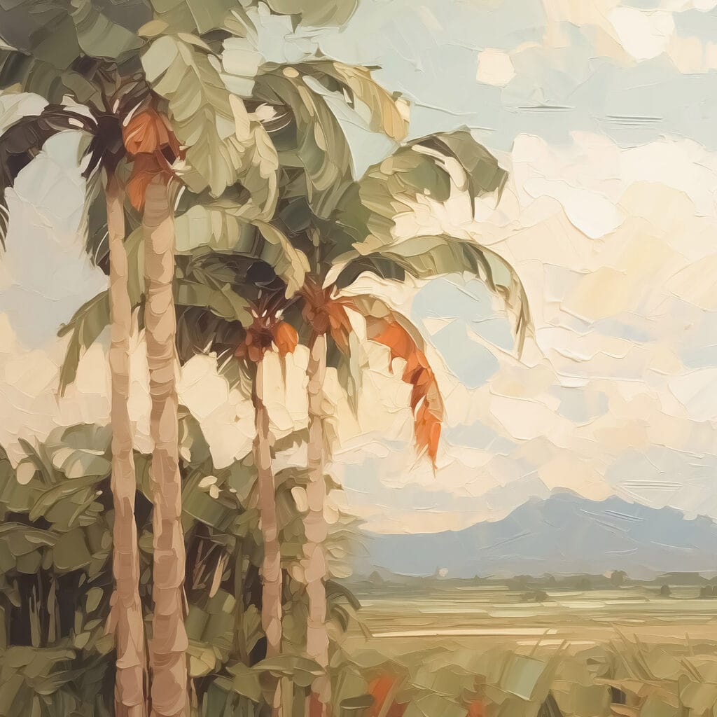 Palmeras sobre llanura tranquila — diseño completo