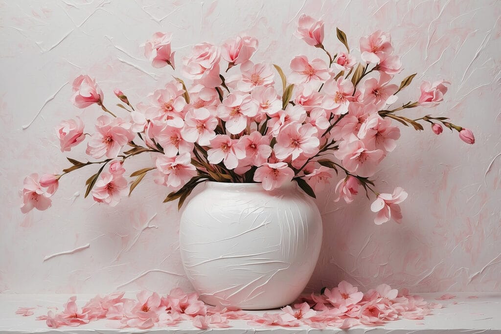 Ramas rosas en jarrón — diseño completo