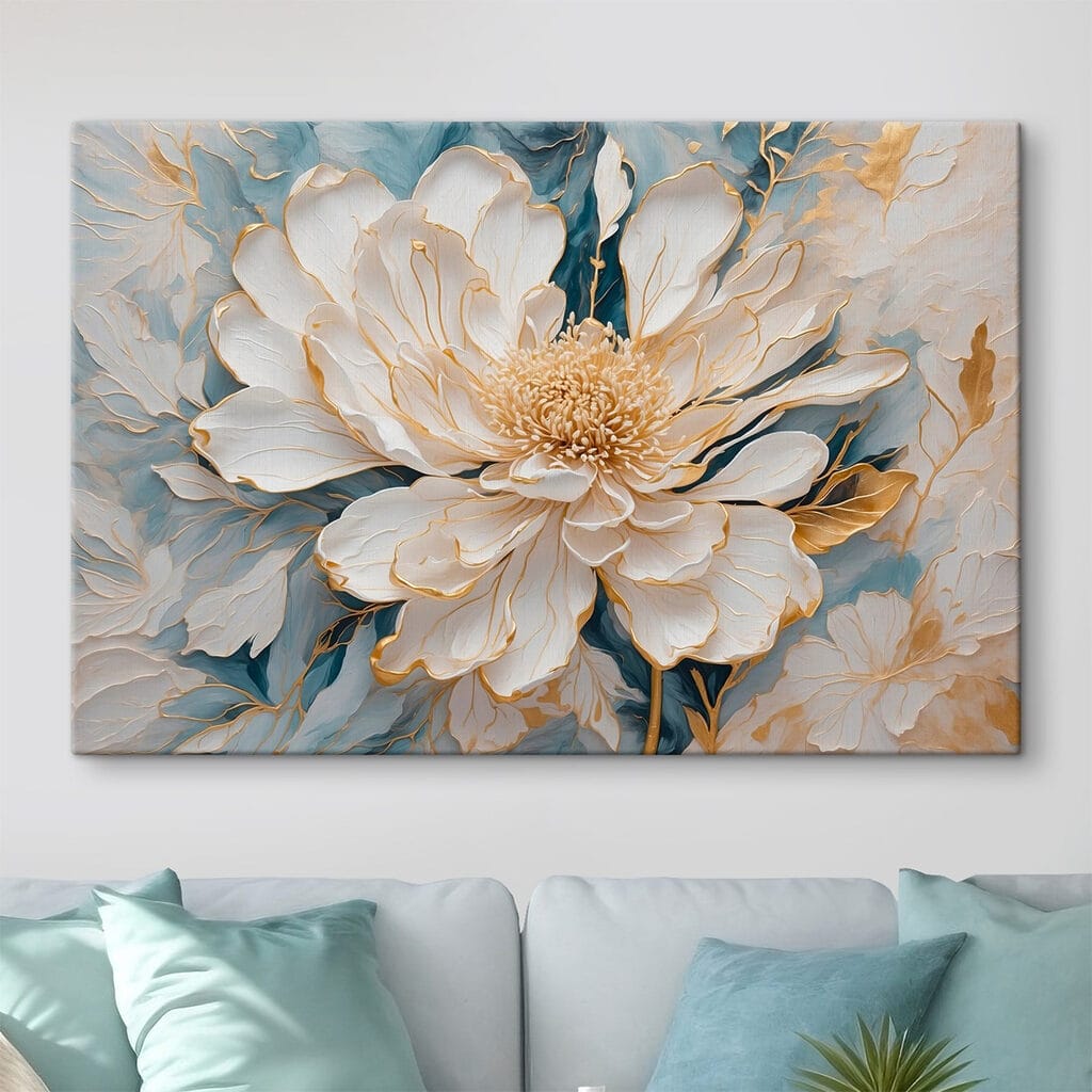 Flor blanca, hojas azules — interior 3
