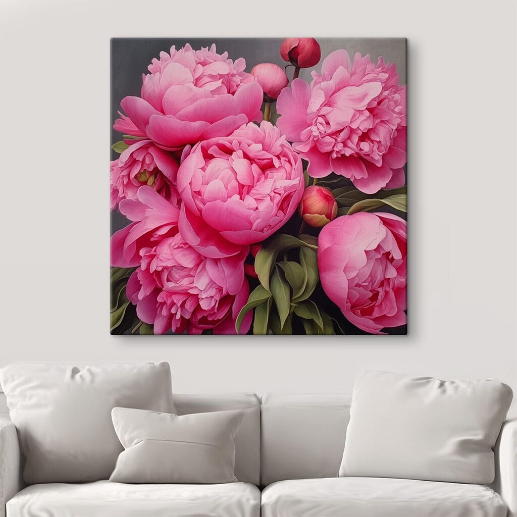Peonías rosa intenso en un interior