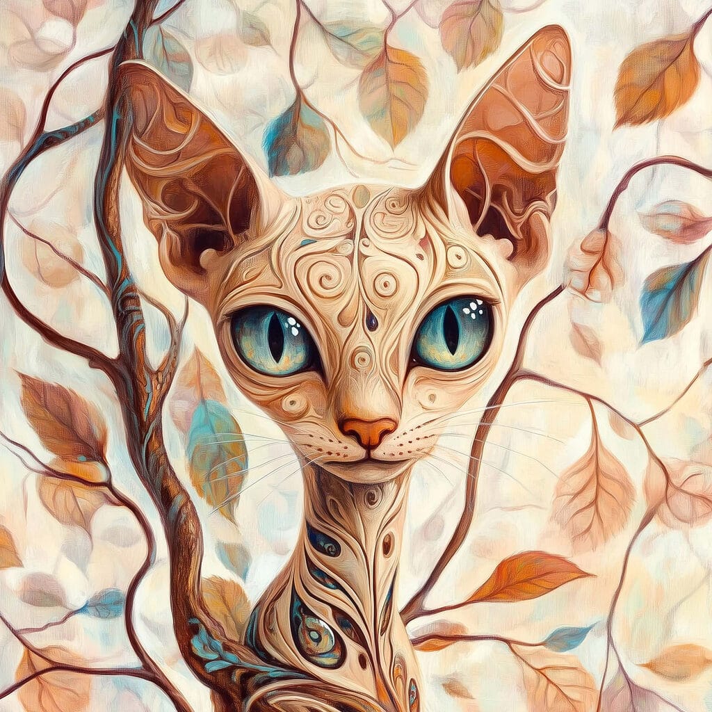 Gato elegante entre hojas — diseño completo