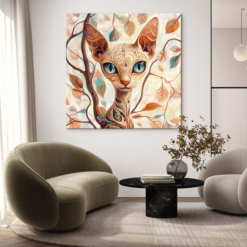 Gato elegante entre hojas — interior 2