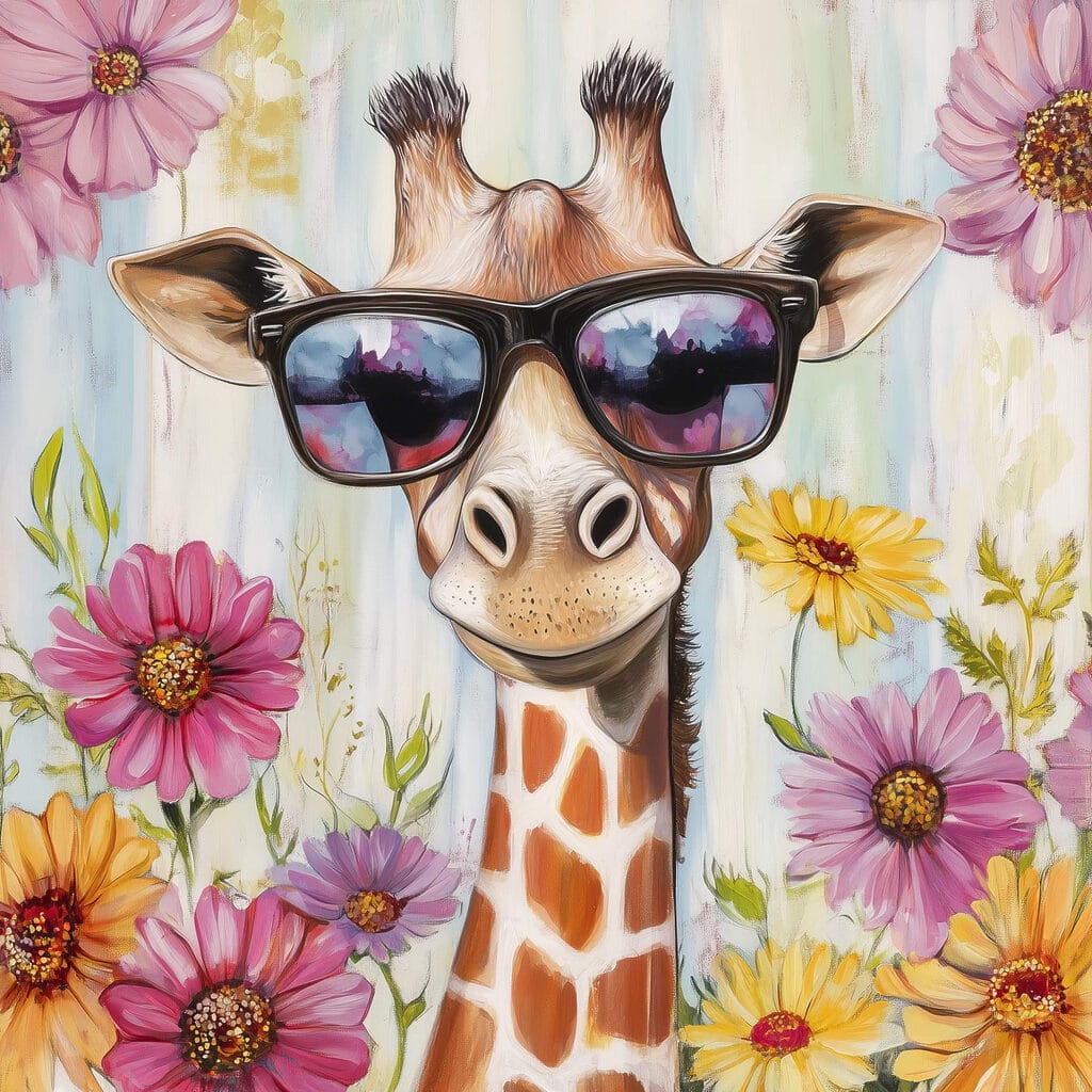 Jirafa entre flores — diseño completo