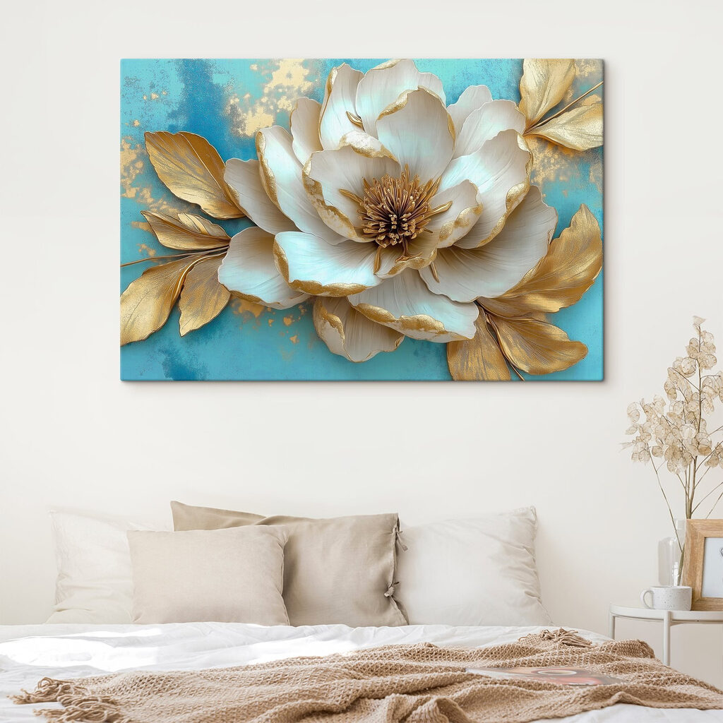 Flor crema sobre turquesa — interior 1
