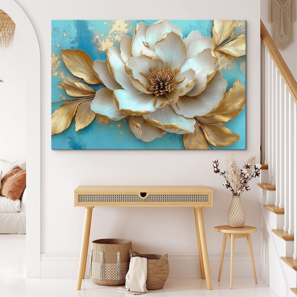 Flor crema sobre turquesa — interior 2