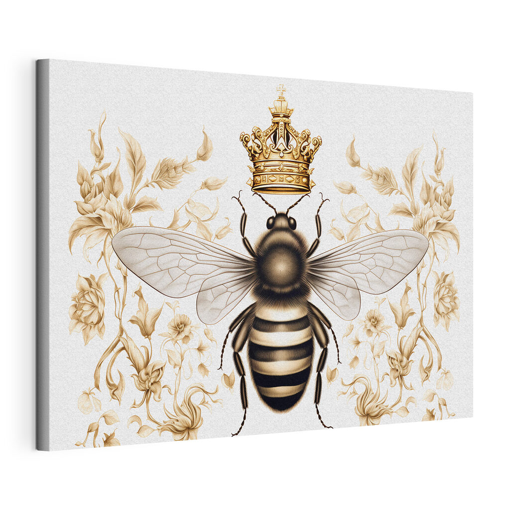 Abeja con corona real, lienzo tensado con el borde envolvente