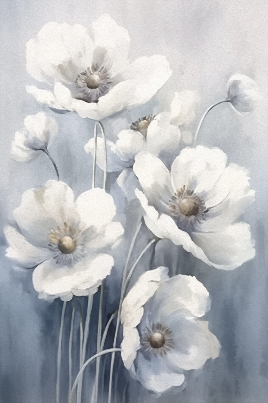 Amapolas blancas sobre gris — diseño completo