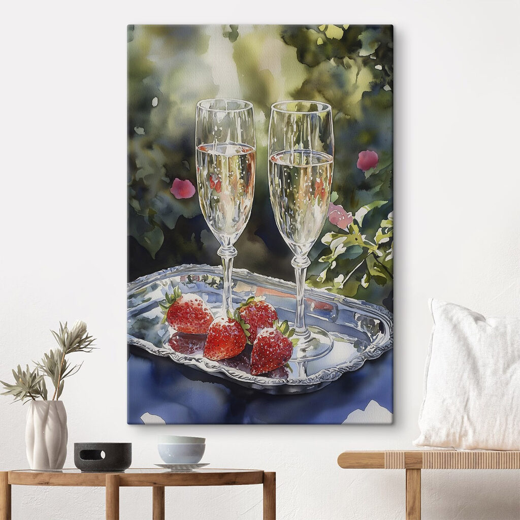 Copas junto a fresas en un interior