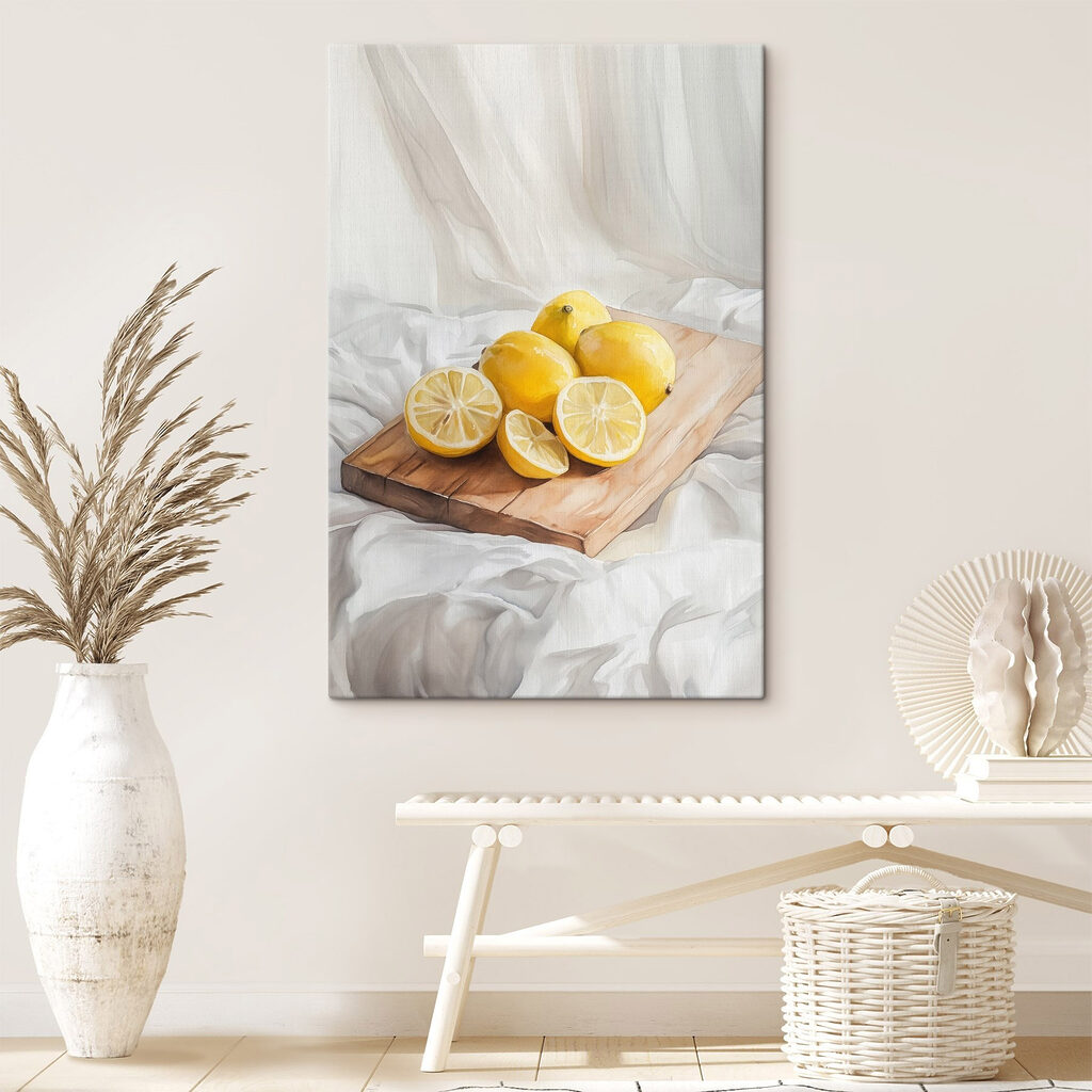 Limones sobre manta blanca en un interior