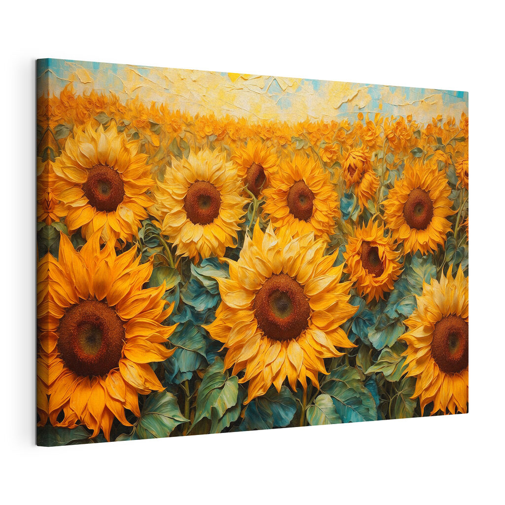 Girasoles hasta el horizonte, lienzo tensado con el borde envolvente