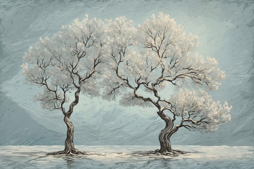 Árboles en azul invernal — diseño completo