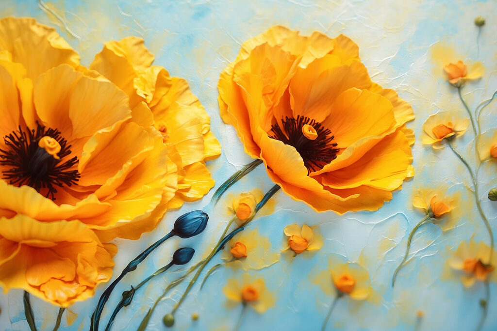 Amapolas naranjas sobre celeste — diseño completo