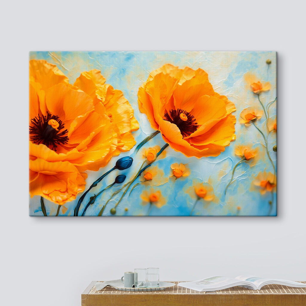 Amapolas naranjas sobre celeste — interior 3