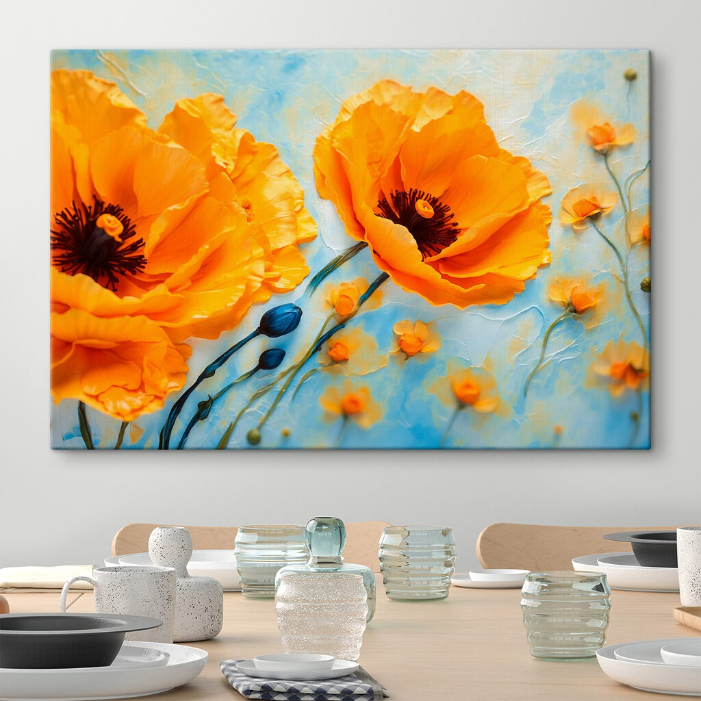 Amapolas naranjas sobre celeste — interior 1